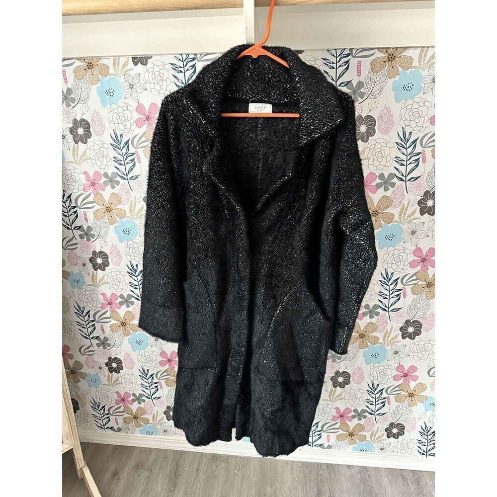 Sage the Label Ultra Fuzzy Sweater Long‎ Jacket Size  S Small Charcoal
